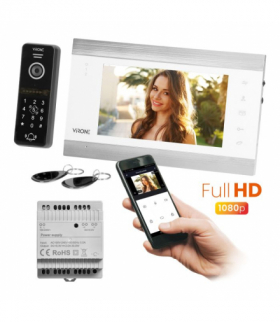 VIFIS Full HD zestaw wideodomofonowy (bezsłuchawkowy, szyfrator, czytnik zbliżeniowy, sterowanie z aplikacji, zasilacz na szynę DIN, biały) Orno VDP-61FHDZD/W