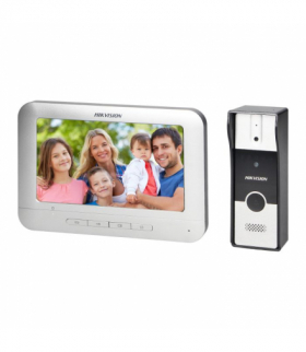 HIKVISION DS-KIS202T zestaw wideodomofonowy 4-żyłowy jednorodzinny z monitorem 7" i kamerą typu pin-hole, możliwość obsługi 2 wejść, montaż natynkowy
