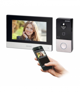 HIKVISION DS-KIS603 zestaw wideodomofonowy jednorodzinny PoE z monitorem dotykowym 7", z czytnikiem zbliżeniowym, kamerą Full HD i sterowaniem z aplikacji, IP65