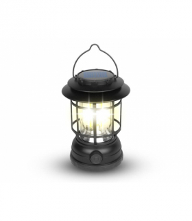 Lampa kemping solarna COB z akumlatorem 18650, płynna regulacja jasności, 3000K,czarna LAMEX LXS27