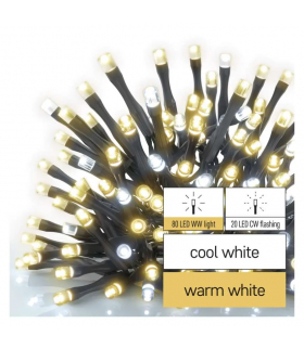 Oświetlenie łączone Standard - łańcuch 100 LED 10m ciepła + zimna biel, miga, IP44, timer EMOS D1AN02