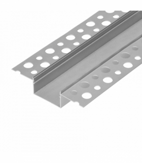 Profil aluminiowy na 2 taśmy LED, 2000 x 57,89 x 9,8 mm, wpuszczany w karton gips, srebrny, komplet 50 szt. Orno AD-LP-6503G/2M/50