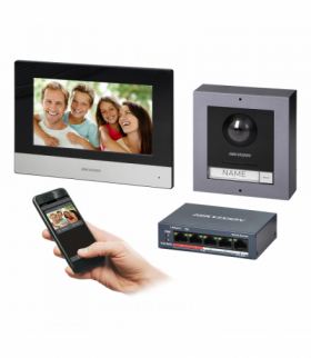 Zestaw wideodomofonowy PoE jednorodzinny z monitorem dotykowym 7 z WiFi, panelem zewnętrznym z kamerą FullHD i PoE switch HIKVISION DS-KIS602(B)