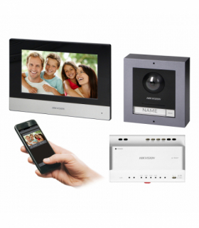 Zestaw wideodomofonowy 2-żyłowy jednorodzinny z monitorem dotykowym 7 z WiFi, panelem zewnętrznym z kamerą FullHD i dystrybutorem 4-kanałowym HIKVISION DS-KIS702Y