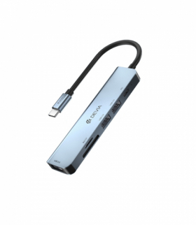 Adapter HUB 5w1 USB-C 3.1 do 3x USB 3.0 + SD/TF + PD ciemnoszary TFO Devia BRA013512