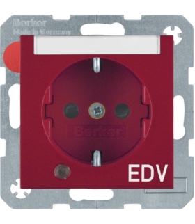Gniazdo z uziemieniem SCHUKO z diodą kontrolną LED i polem opisowym, kolory specjalne czerwony