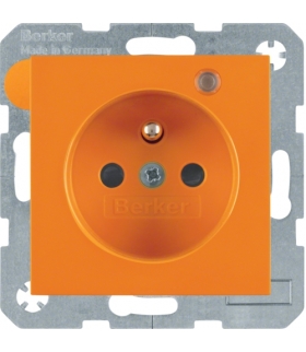 Gniazdo z uziemieniem i LED kontrolną z podwyższoną ochroną styków pomarańczowy