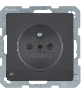 Q.x Gniazdo z uziemieniem i podświetleniem orientacyjnym LED, antracyt, aksamit lakierowany Berker 6765106086