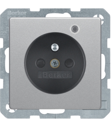 Q.x Gniazdo z uziemieniem z diodą kontrolną LED, z podwyższoną ochroną styków, alu aksamit, lakierowany Berker 6765096084