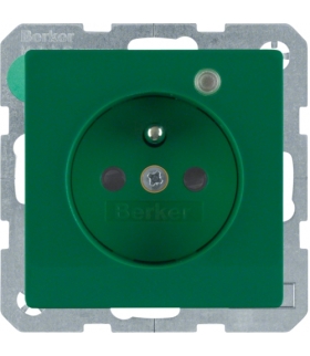 Q.x Gniazdo z uziemieniem z diodą kontrolną LED, z podwyższoną ochroną styków, zielony, aksamit Berker 6765096013