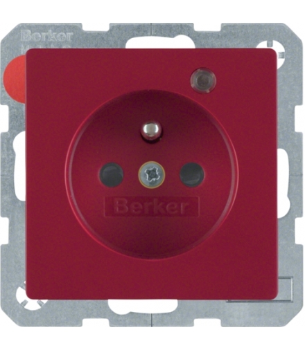 Q.x Gniazdo z uziemieniem z diodą kontrolną LED, z podwyższoną ochroną styków, czerwony, aksamit Berker 6765096015