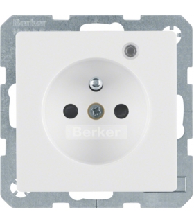 Q.x Gniazdo z uziemieniem z diodą kontrolną LED, z podwyższoną ochroną styków, biały, aksamit Berker 6765096089