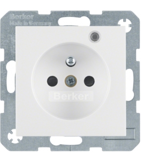 B.x/S.1 Gniazdo z uziemieniem i LED kontrolną z podwyższoną ochroną styków, biały, połysk Berker 6765098989
