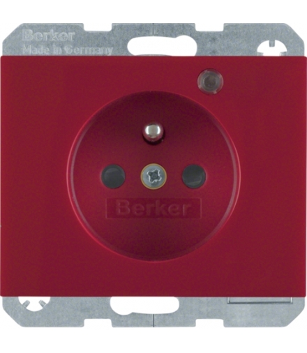 K.1 Gniazdo z uziemieniem i LED kontrolną z podwyższoną ochroną styków, czerwony, połysk Berker 6765097015