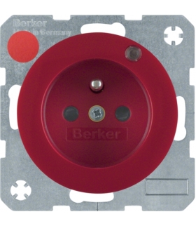 R.1/R.3 Gniazdo z uziemieniem i diodą kontrolną LED, czerwony, połysk Berker 6765092022