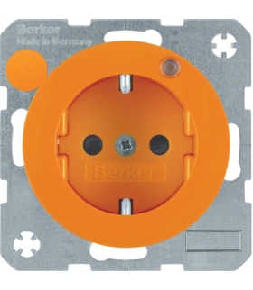 R.1/R.3 Gniazdo z uziemieniem i diodą kontrolną LED, pomarańczowy, połysk Berker 6765092007