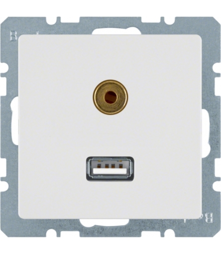 Q.x Gniazdo USB/3,5mm audio, biały, aksamit Berker 3315396089