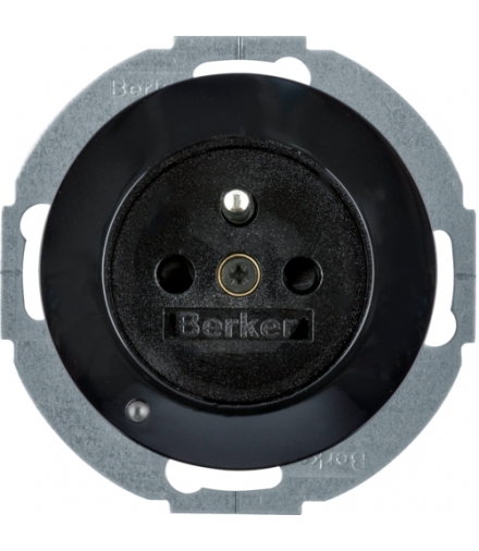 R.1/R.3 Gniazdo z uziemieniem z podświetleniem orientacyjnym LED, czarny Berker 6765102045