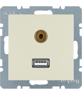 B.Kwadrat/S.1 Gniazdo USB/3,5mm audio, kremowy, połysk Berker 3315398982