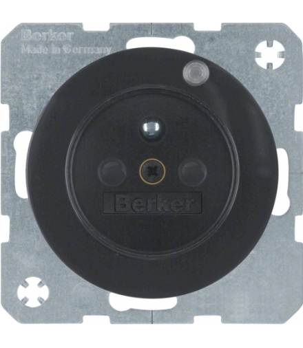 R.1/R.3 Gniazdo z uziemieniem i diodą kontrolną LED, czarny, połysk Berker 6765092045