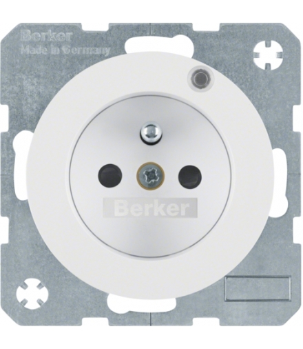 R.1/R.3 Gniazdo z uziemieniem i diodą kontrolną LED, biały, połysk Berker 6765092089