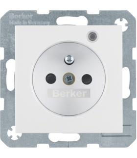 S.1/B.3/B.7 Gniazdo z uziemieniem i LED kontrolną z podwyższoną ochroną styków, biały, mat Berker 6765091909