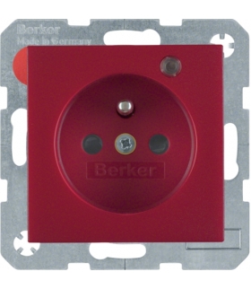 S.1/B.3/B.7 Gniazdo z uziemieniem i LED kontrolną z podwyższoną ochroną styków, czerwony, mat Berker 6765091915