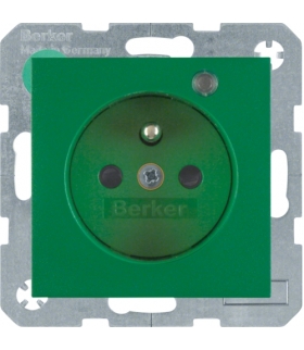 S.1/B.3/B.7 Gniazdo z uziemieniem i LED kontrolną z podwyższoną ochroną styków, zielony, mat Berker 6765091913